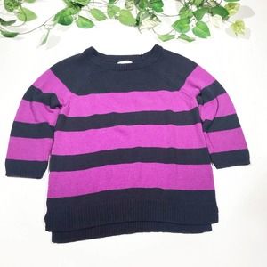 LOFT 100% Cotton Purple & Navy Striped Sweater XL